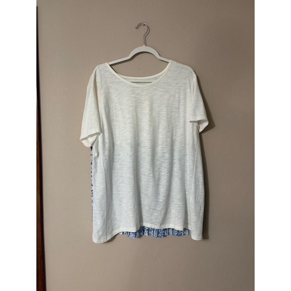 Chicos Womens White Blue Pleated Back Slub Knit Top Size 3 Large XL Mixed Media‎